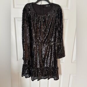🔥Glamorous Black Sequin Long Sleeve Midi Dress